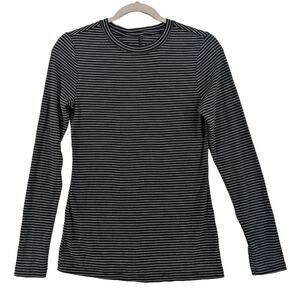 Universal Thread Knit Shirt Small Black Striped Long Sleeve Centre Seam Crewneck